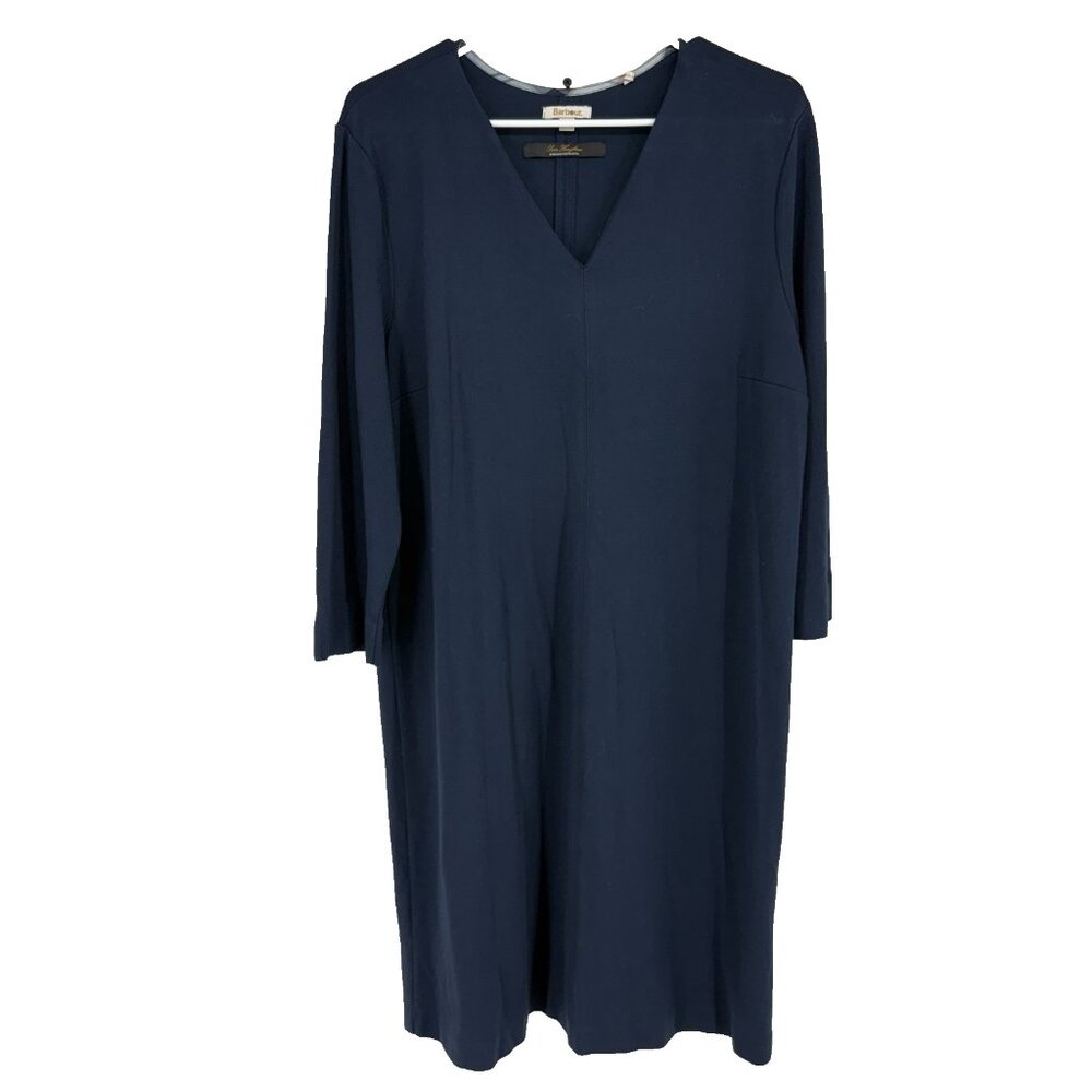 Barbour Women 12 Livingstone Dress Knee Length V Neck Long Sleeve Navy Blue